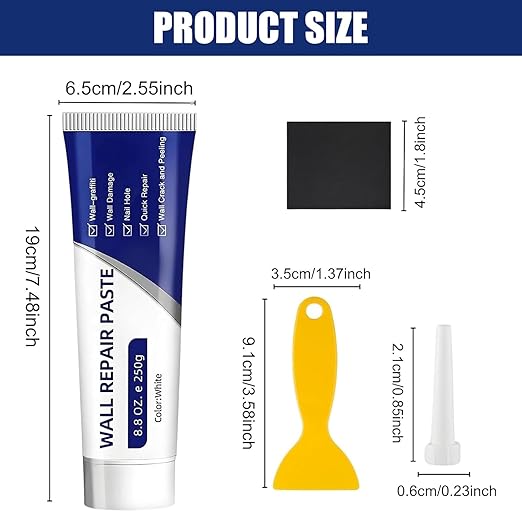 Drywall Repair Kit, 2Pcs Wall Repair Paste Tube, Quick Drying Wall Mending Agent Spackle Wall Repair Kit with Scraper and Sandpaper for Holes Cracks Scratches Home DIY Use