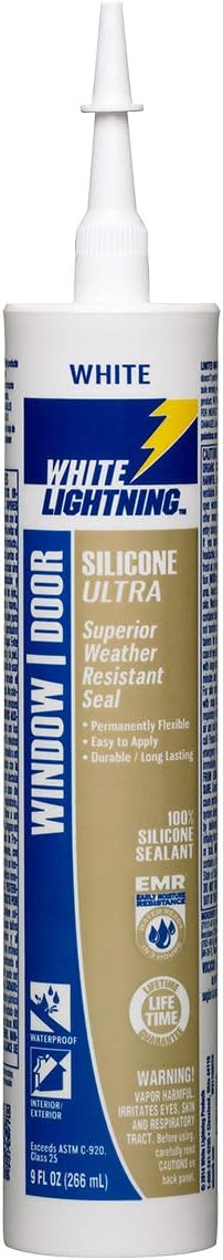 White Lightning W31100010 Silicone Ultra Window & Door Sealant, White, 10 fl. oz.