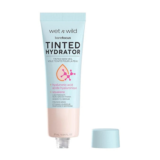 wet n wild Bare Focus Tinted Hydrator Tinted Skin Veil, Lightweight Buildable Coverage with Hyaluronic Acid & Vegan Squalane, Semi-Matte Finish, Cruelty-Free - Porcelain