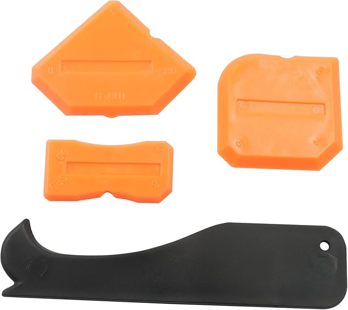 4 Pcs Silicone Caulking Tools, Compatible Sealant Grout Caulk Tool Kit, Reuse Scraper Sealing Kit for Kitchen Bathroom Floor Sink Joint, Home Renovation (Orange)
