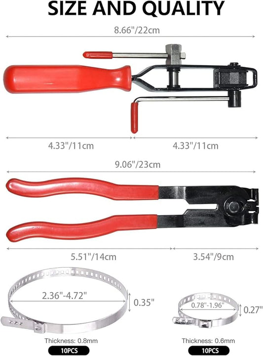 22Pcs CV Boot Clamp Pliers Set Cv Axle Removal Tool Cv Joint Ear Clamp Banding Tool Automotive Hose Axle Plier (2Pcs Clamp Pliers + 10 Pairs Adjustable CV Boot Clamps)