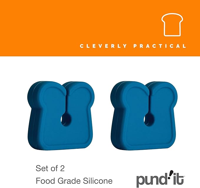 Pund'it Loaf Lock Bread Clips, Set of 2 Silicone Bagel Bag Clips, Navy