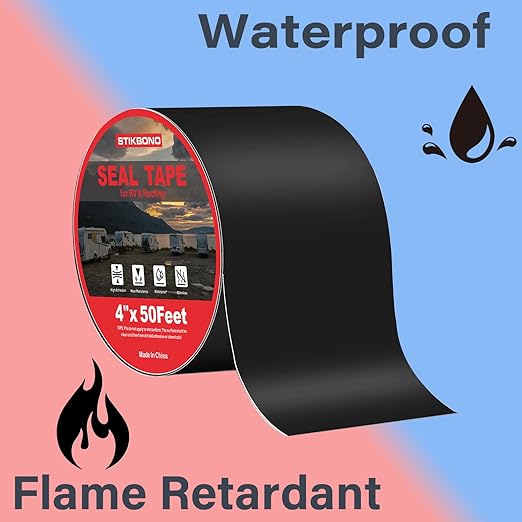 4" x 50Ft 1-Pack Black RV Sealant Tape,Waterproof Commercial Roof Tape for Walls, Appliances, Vehicle Repairs, and Weatherproof