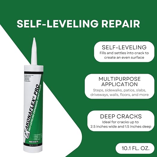 Akonaflex Pro Self-Leveling Expansion Joint Repair - Concrete Crack Filler, Self-Leveling Technology, Great for Driveways & Sidewalks, Caulk, Backer Rod Compatible, Seals Joints (10.1 Fluid Ounces)