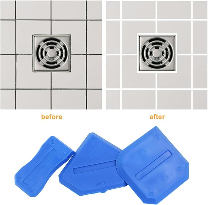 Waziaqoc 12 PCS Caulking Tool, Sealant Finishing Grout Tools Kit, Hand Caulk Removal Tool, Caulk Skirting Boards & Base Boards Replaceable Pads for Bathroom Kitchen Sealing