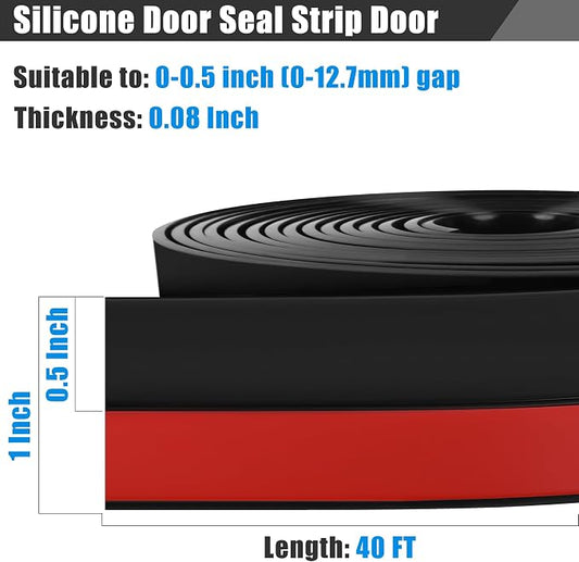 Draft Seal Tape for Doors and Windows 1 in x 40 Ft Silicone Weather Stripping Extra Thick 2mm Door Seal Strip with Strong Adhesive Draft Insulation Stopper Side Seal - Black