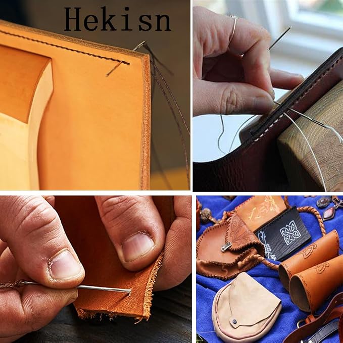 Hekisn Professional Large-Eye Triangle Leather Needles with Threaders for Hand Sewing Repair Stitching Projects (1.83 * 70mm)