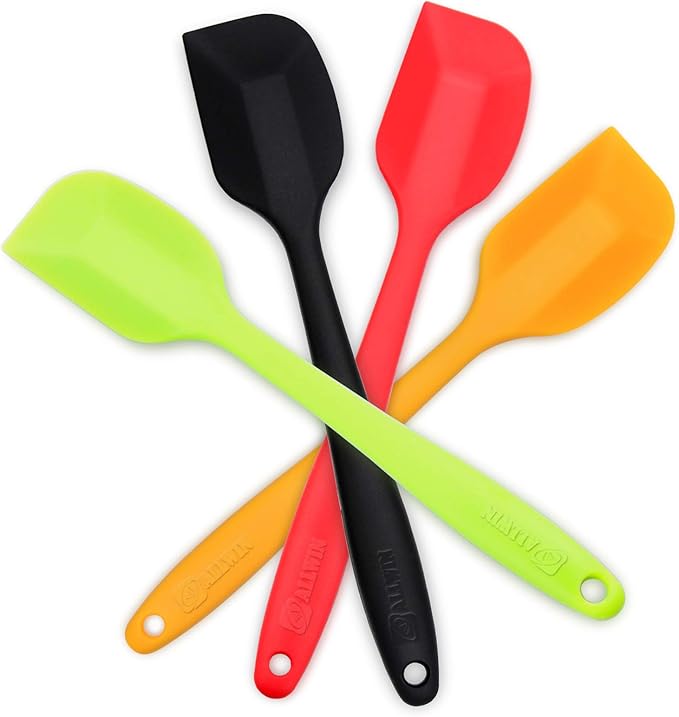 4‑Piece Silicone Spatulas Set Heat Resistant 600°F Seamless Steel‑Core Rubber Spatulas for Nonstick Cookware ALLWIN HOUSEWARE Uniform Length Kitchen Spatulas for Cooking & Baking, Small (4 Color)
