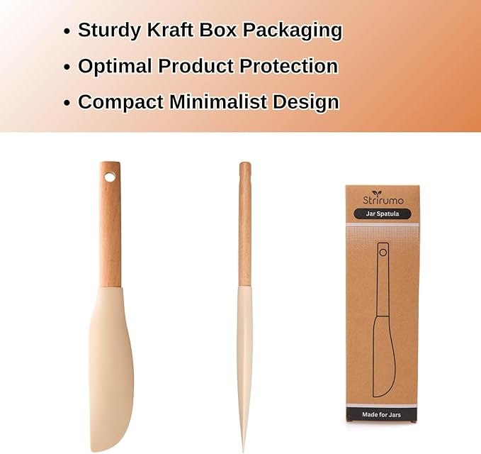 10.7" Silicone Jar Spatula with Natural Beechwood Handle, Removable Flexible Scraper Head for Deep Jars, Thick Non-Stick Small Spatula for Sourdough, Peanut Butter, Blenders & Baking, Cream