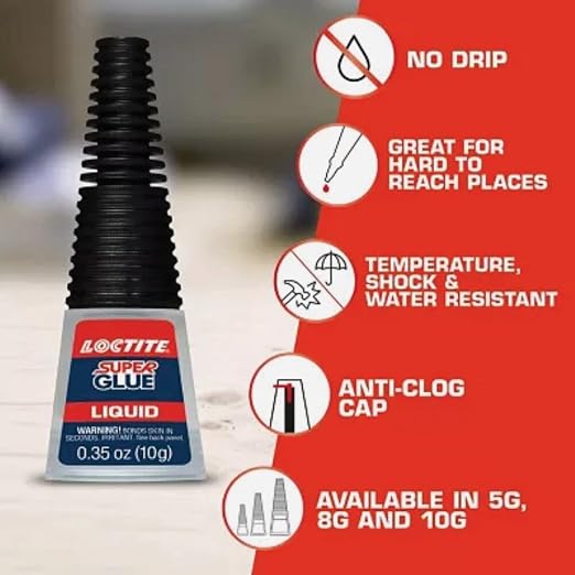 Loctite Super Glue Liquid Longneck Bottle, 5g Bottle (Pack of 1) Instant Adhesive for Plastic, Wood & Metal, Clear Superglue with Extra Long Precision Nozzle, Quick‑Dry Formula