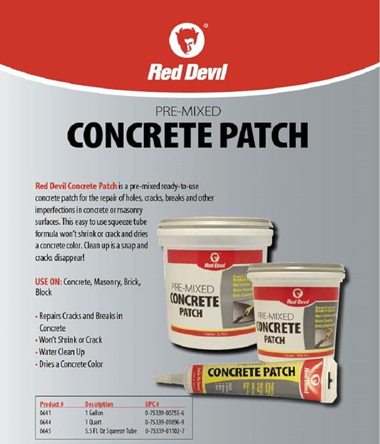 Red Devil 0641 Concrete Repair Patch, Cement Crack Filler, Pre-Mixed, 1 Gallon, Pack of 1, Gray, Made in USA