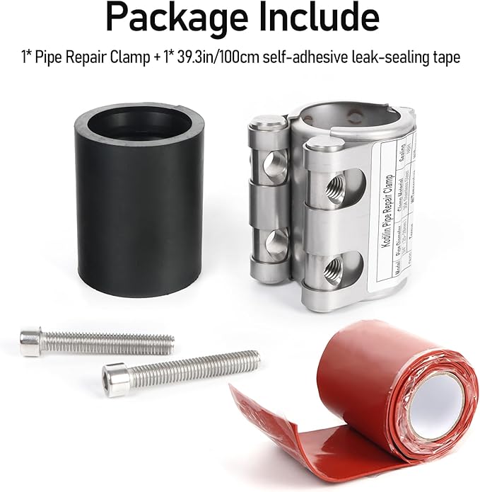 Upgraded Pipe Repair Clamp with M1 Self-Adhesive Leak-Sealing Tape | 304 Stainless Steel Rust-Proof Emergency Pipe Repair Kit for Plastic & Metal Pipes, 3/4"(25-28mm)