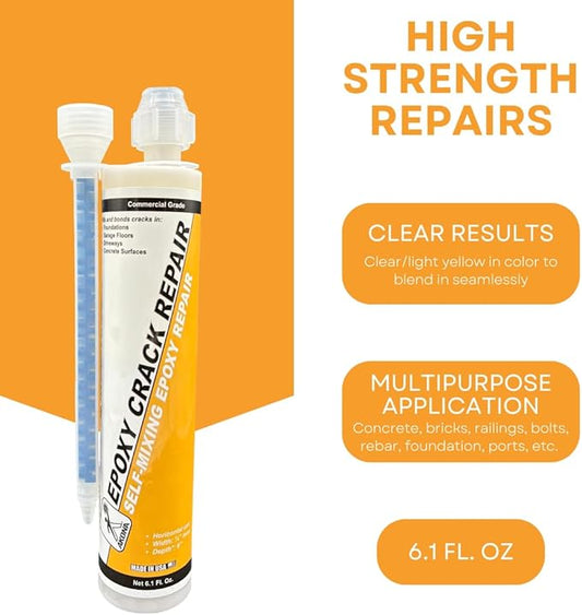 Akona Epoxy Crack Repair - Injectable Crack Filler for Concrete, Brick, Foundational Cracks and Water Leaks, Clear Liquid Epoxy Resin (6 Ounce, 1)