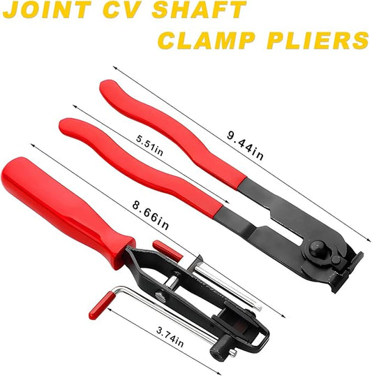 2 PCS CV Joint Boot Clamp Pliers, Heavy Duty CV Joint Ear Clamp Banding Tool Kit for Vacuum Hoses Clamping, Automotive Hose Axle Boot Crimp Pliers Set for Most Cars ATV UTV