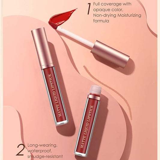 BestLand 6Pcs Matte Liquid Lipstick + Lip Liner Pens Set, One Step Lips Makeup Kits Pigment Velvety Nude Lip Stain Waterproof Long Wear Lip Gloss Make up Gift Set (Pure Romance Bundle)