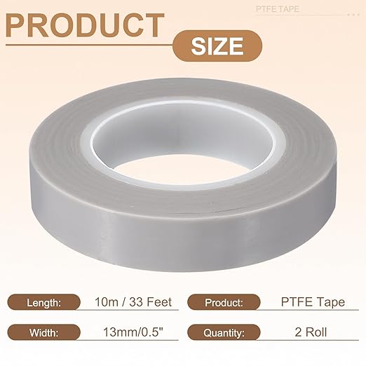 PATIKIL 0.5" x 33ft Heat Resistant Tape, High Temperature Tape PTFE Adhesive High Heat Tape Waterproof Smooth Surface for Vacuum Sealer Machine Insulation Protection, 0.18mm Thick, 2PCS