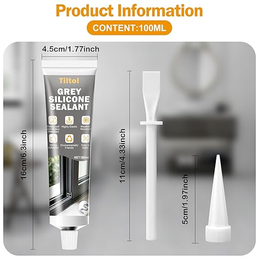 Grey Silicone Caulk Sealant - Caulk for Filling and Repairing Sinks, bathtubs, Shower Stalls, Toilet Bases, Tile Joints, and Door and Window Joints