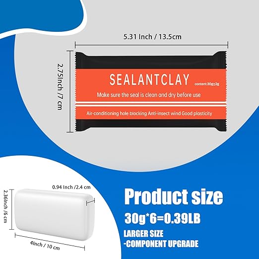 6 Pack White Seal Putty Quick Mending Waterproof White Sealant Putty - Ideal Sealing Clay for Air Conditioning Gaps,Drain Pipes & Duct Repair,Duct Seal Repair