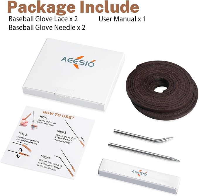 Softball Baseball Glove Lace, Mitt Lace Repair Kit Includes 2 Leather Laces and Lacing Needle for Catcher's Glove