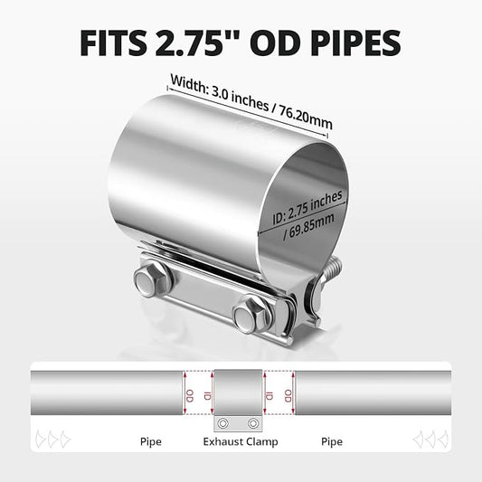 EVIL ENERGY 2.75 Inch Exhaust Clamp,2 3/4" Butt Joint Band Clamp Sleeve Coupler Stainless Steel for Pipes,Mufflers,Catalytic Converters 1PCS
