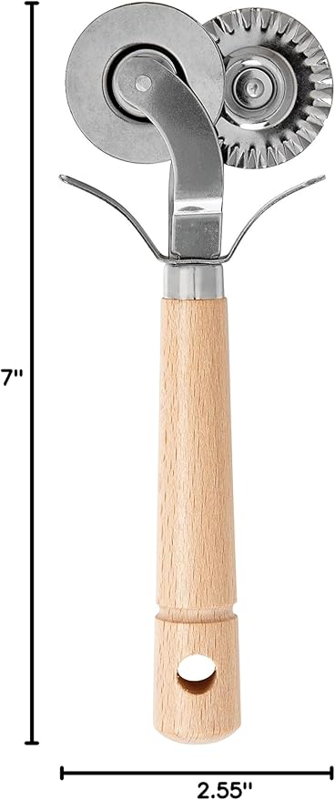 Fantes Double-Blade Pastry Ravioli Pasta Dough Cutter Crimper Wheel, Stainless Steel with Beechwood Handle, The Italian Market Original since 1906