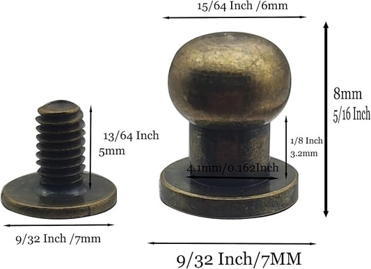Denailey 12 Sets Solid Brass Round Head Button Stud Screw Leather Rivet Chicago Screws Button Rivets for Leather Craft Belt Wallet Handbag Repairs Decoration (Round Head Size 6mm, Antique Brass)