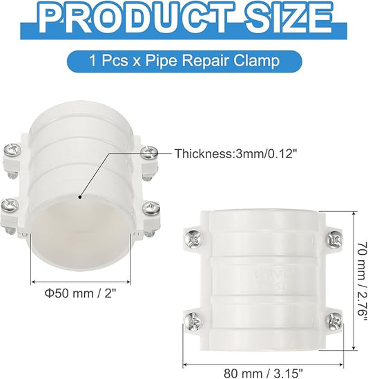 PATIKIL 2 Inch Water Pipe Repair Clamp PVC Leak Sealer for OD 50mm PE/PPR/Pipes and Plumbing (Length 2.7 Inch), White