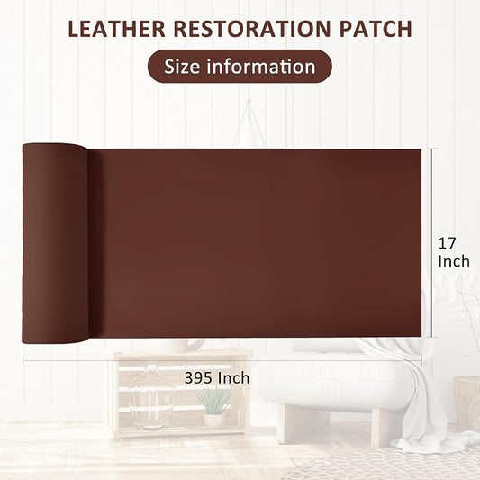 AOOTOOLINK Leather Repair Patch 17X395 Inch Self Adhesive Leather Repair, Large Leather Repair Tape for Couches, Furniture, Car Seats, Cabinets, Sofa, Handbags (Dark Brown, 17X395 Inch)