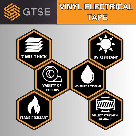 GTSE Mixed Colors Electrical Tape, 6 Pack – Waterproof, Industrial Grade Vinyl, 3/4 in x 66ft– Strong Self-Adhesive PVC Electric Tape for Wire Insulation, 7 Mil, 600V – UL/CSA Listed