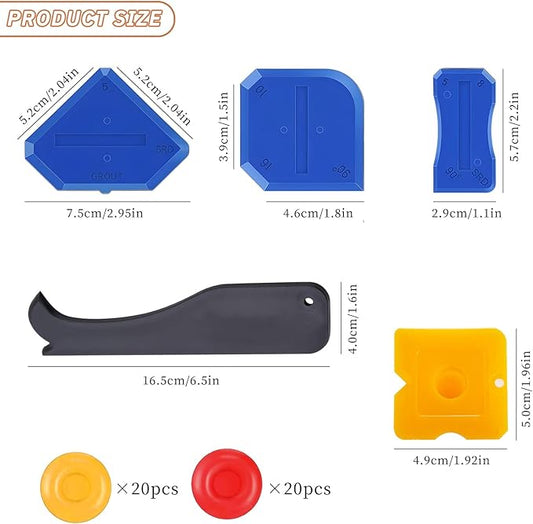 5 pcs Caulk Tool Kit and 40 pcs Caulk Cap, VEINARDYL Silicone Sealant Finishing Tool Grout Scraper Caulk Removal Tool for Floor Sink Joint, Caulk Saver Cap Caulk Tube Sealer Caps for Sealing