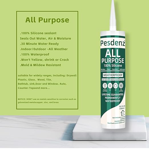 Gray Universal Silicone Caulk, 100% Silicone Sealant Outdoor Waterproof, Flexible Cartridge Adhesive Caulking for Aquarium RV Roof Window Door Kitchen Bathroom Bathtub Shower Seal, 10.1 Oz, 4 Pack