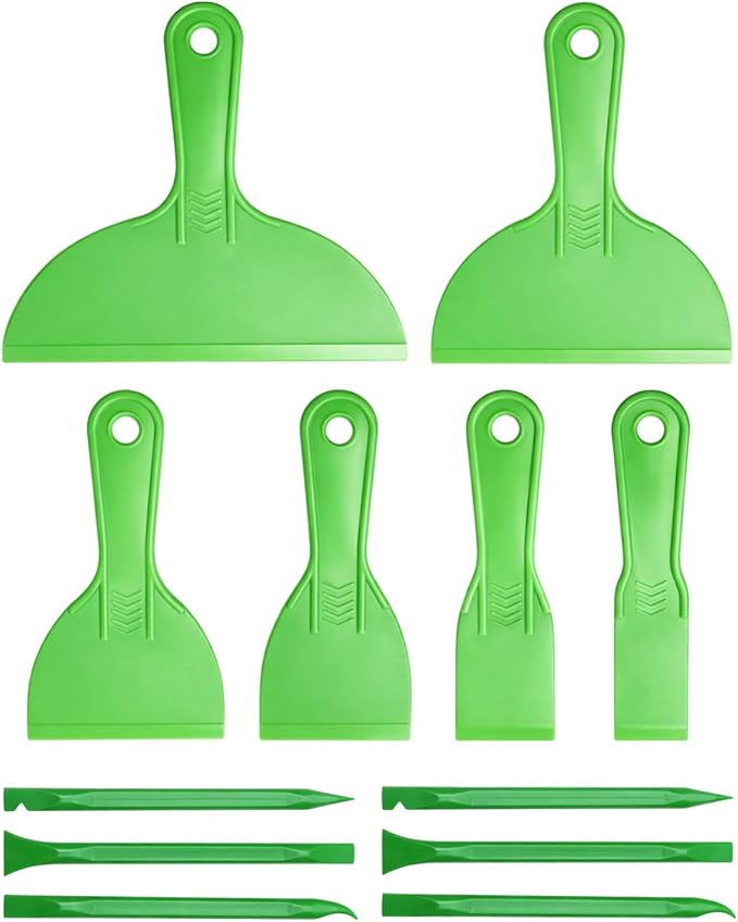 12 Piece Plastic Putty Knife Set Flexible Scraper Tool Kit with 6 Putty Knives and 6 Detail Scrapers for Wall Repair Patching Plastering Painting DIY Projects Green