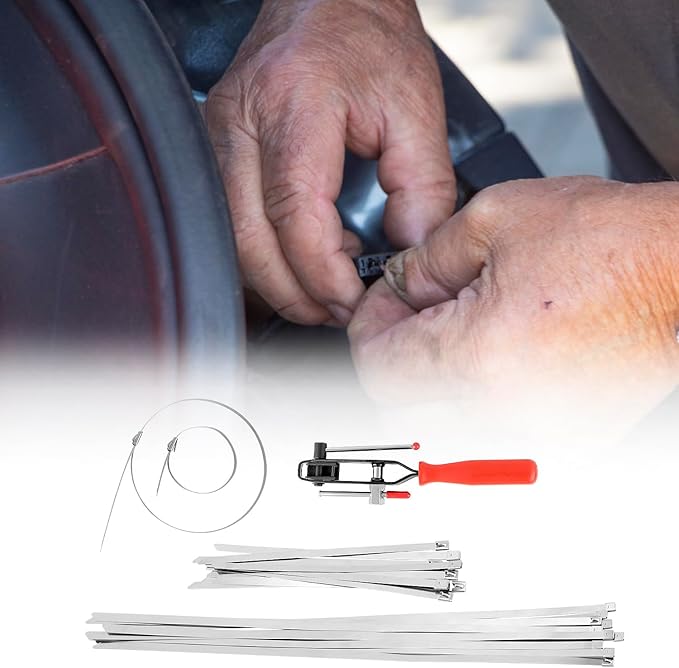 QWORK Auto Joint Banding Boot Axle Clamp Pliers with 20PCS Stainless Steel CV Joint Boot Band Clamps, Auto/ATV CV Axle Clamp Tool Kit Includes 10 Small and 10 Large Clamps