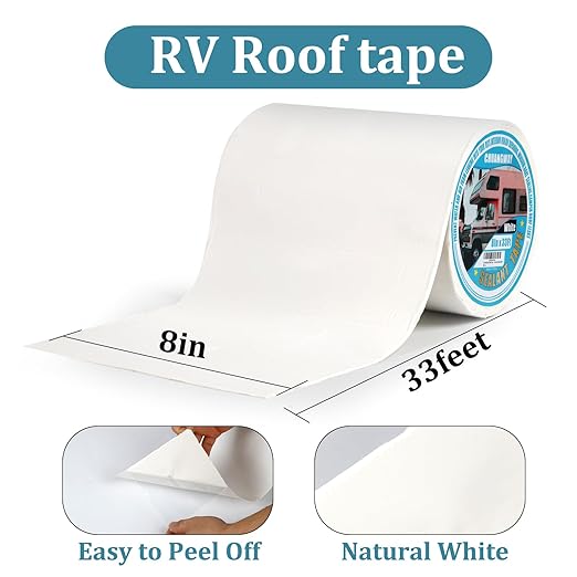 RV Roof Tape white, 8" x 33' Automotive Butyl Sealant Tape for Processing, UV Resistant, Waterproof, Used for RV Roofs, Campervans, Trailers, Boat Seal Leak Repairs, Windows, Headlights (8INCH X33FT)