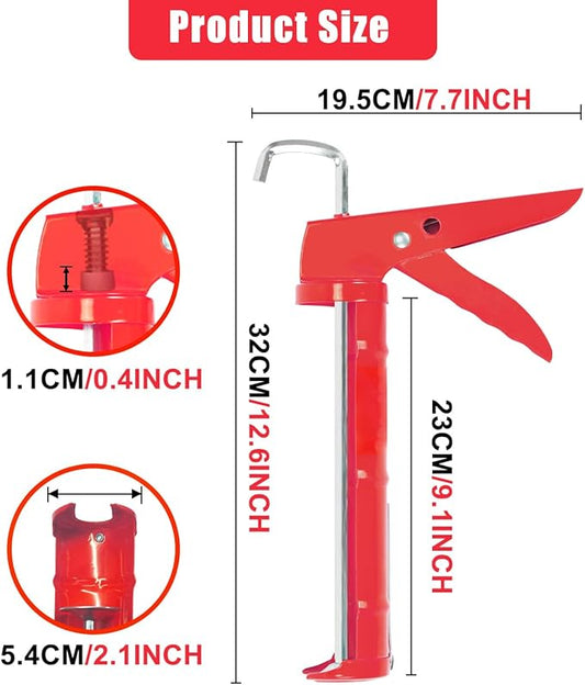 Holothurian Caulking Gun, Caulk Gun No Drip,Sealant Finishing Tool Grout Scraper for Kitchen Bathroom Window Sink Joint, 1/10 Gallon Cartridge, 10:1 Thrust Ratio, Red