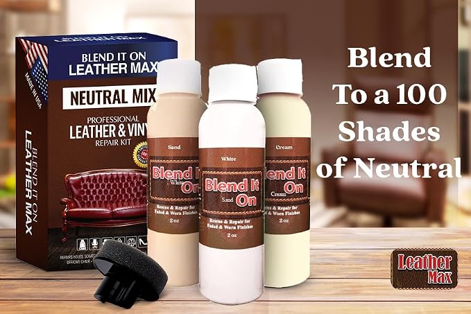 Blend It On XL Leather/Vinyl Repair Kit Now with 6 Ounces for Furniture, Jacket, Sofa, Car Seat, Boots, Easy Instructions to Match Colors, Restore Any Material No Mixing Chart Needed (Neutral Mix)