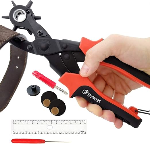 Pro-Master Belt Hole Puncher for Leather - Heavy Duty Rotary Leather Punch Tool for Belts, Watch Bands & Bags - Double Lever Action, Ergonomic Cushioned Non-Slip Handles - 2mm to 4.5mm Punching Kit