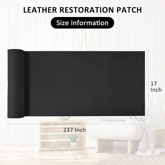 AOOTOOLINK Leather Repair Patch 17X237 Inch Self Adhesive Leather Repair, Large Leather Repair Tape for Couches, Furniture, Car Seats, Cabinets, Sofa, Handbags (Black, 17X237 Inch)