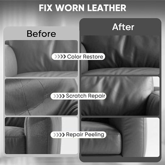 Leather Recoloring Balm - Scratch Repair & Color Restore Kit for Faded Leather, Leather Couch & Car Seats - 12OZ Leather Restorer Balm for Furniture, Auto Interior, Vinyl, Accessories (Dark Gray)