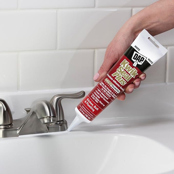 DAP Kwik Seal Plus Kitchen and Bath Adhesive Sealant, White, 5.5 Oz (7079818872)