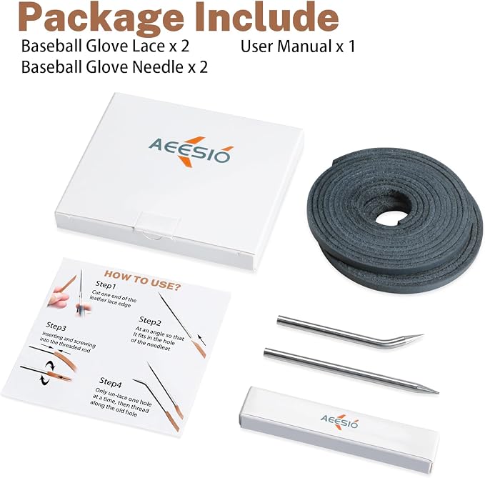 Softball Baseball Glove Lace, Mitt Lace Repair Kit Includes 2 Leather Laces and Lacing Needle for Catcher's Glove