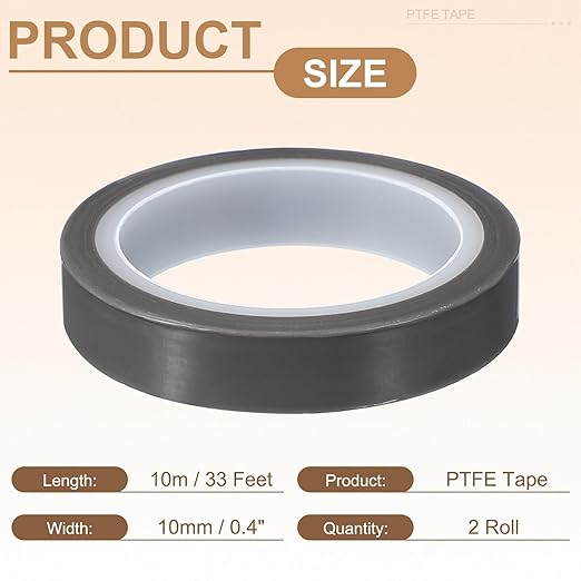 PATIKIL 0.4" x 33ft Heat Resistant Tape, High Temperature Tape PTFE Adhesive High Heat Tape Waterproof Smooth Surface for Vacuum Sealer Machine Insulation Protection, 0.06mm Thick, 2PCS
