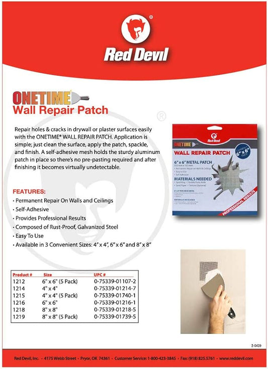 Red Devil 1214 4" x 4" ONETIME Wall Repair Patch, 1 Pack