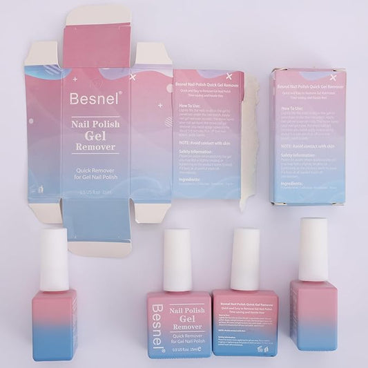 Gel Nail Polish Remover 3 Pack Professional Gel Polish Remover Non-Irritating Quick Easy,Gel Remover Tools Kit Nail File Cuticle Pusher Nail File Grit,No Need For Foil Soaking Or Wrapping