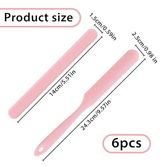 6Pcs Silicone Wax Applicator, Non-stick Wax Stick Hair Removal Spatulas Reusable Hard Waxing Scraper Epoxy Resin &Waxing Accessories Supplies Tools for Home Salon Body Use (Pink)