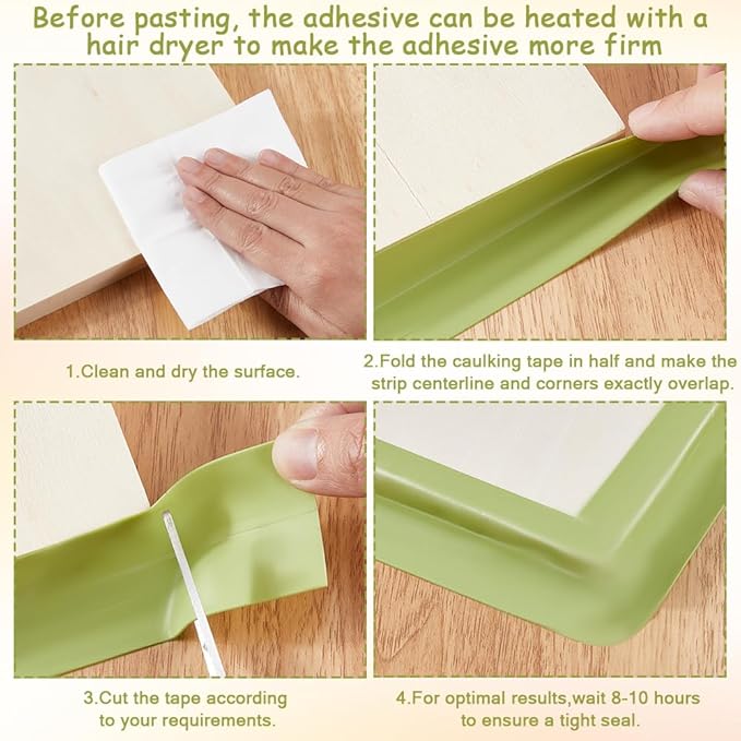 CRASPIRE 10.5 Feet Bath Sealing Strip Floor Sealant Tape Green PVC Waterproof Stain Proof Self Adhesive Kitchen Toilet Bathtub Corner Protector Caulking Decorative Tape for Bathroom Caulk Sink Shower