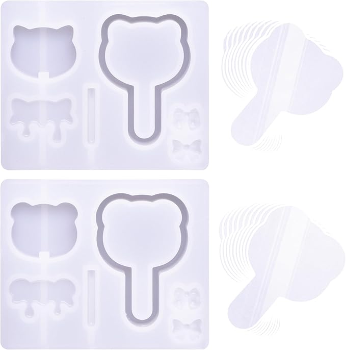 Resin Shaker Molds Lolipop Kitty and Bear Kits Set with Matching Films