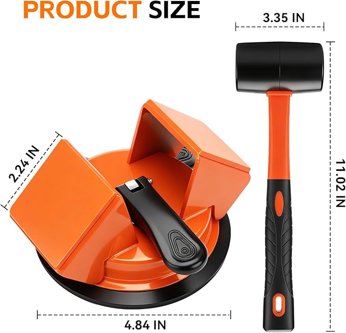 Floor Gap Fixer Tool - 45° Dual-Sided Strike, Floor Suction Cup Tool for Gaps with Crack Cleaner, Mallet & 5 Sticky Pads - Laminate Floor Gap Repair Tool, Flooring Tools Kit