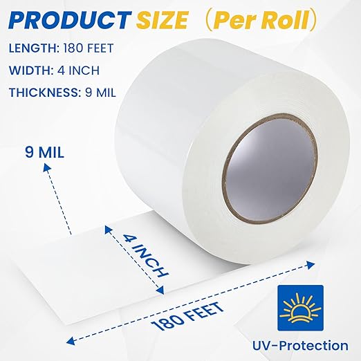 1 Roll Vapor Barrier Tape, White Moisture Barrier Tape for Crawl Spaces, Polyethylene Tape for Underlayment, Waterproof Seam Tape for Insulation, Plastic Liners (4" x 180 ft Each Roll)