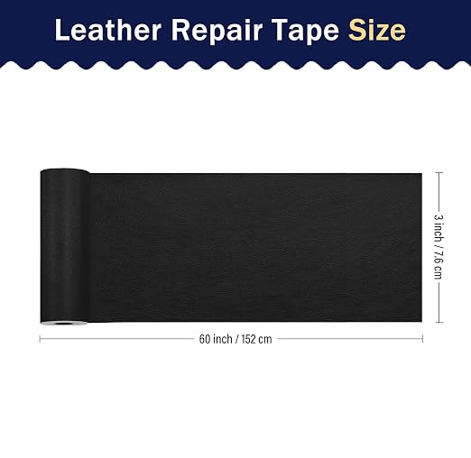 Self Adhesive Leather Repair Tape Kit- Leather Repair Patch for Furniture, Vinyl Repair Patch, Ideal for Car Seats Couch Sofa Office Chair, (3x60 Inch, Black)